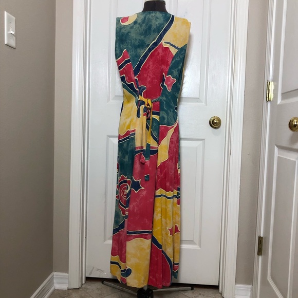 Reggae To Wear Jamaica Water Color Sleeveless Back Tie Button Down Maxi Dress M - Picture 7 of 14